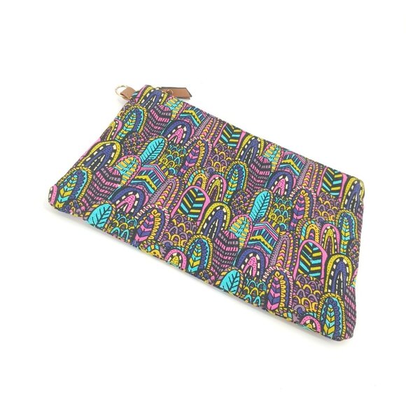 Womens Makeup Bag Cosmetic Toiletries Retro Multicolor Clutch Vegan 70s Zipper - Picture 10 of 11